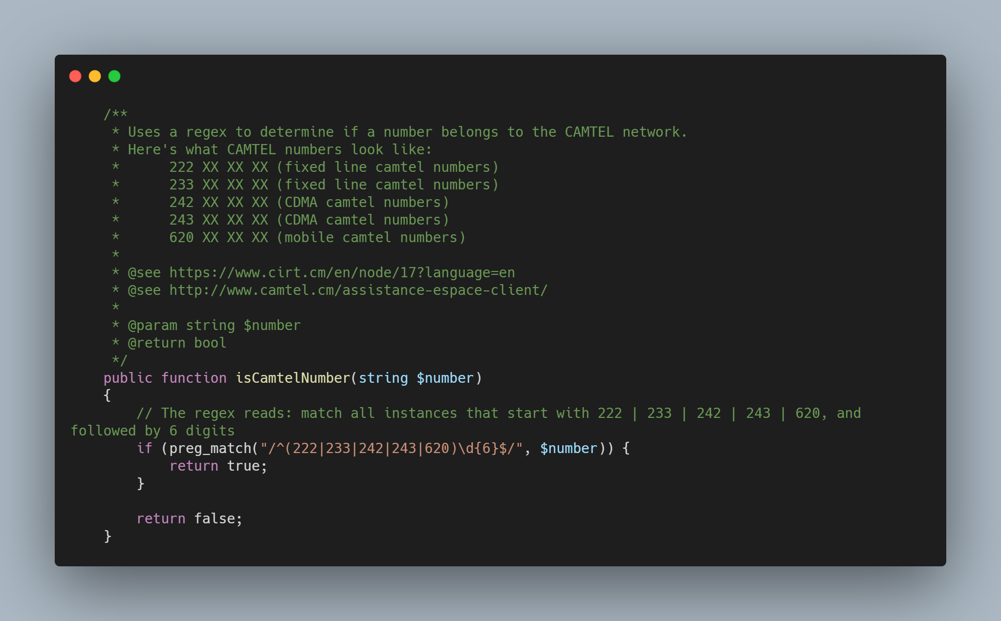 Detecting CAMTEL Numbers with Regex